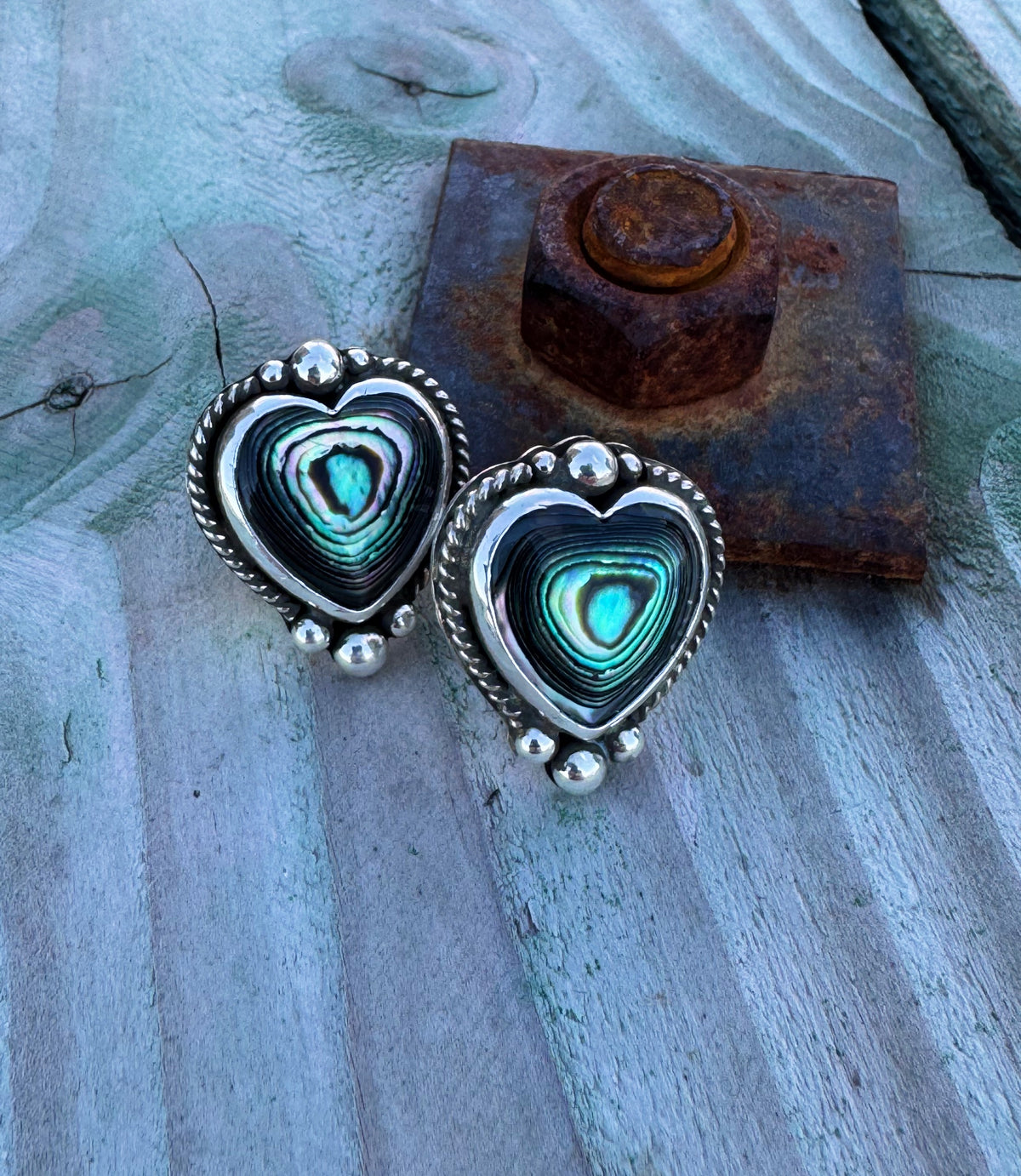 Abalone Heart Studs